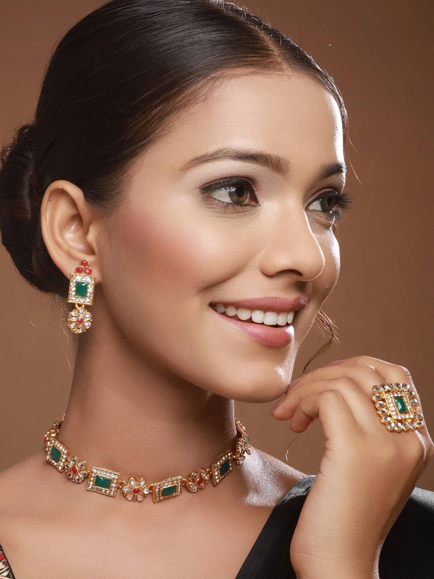 Aatmana Green Necklace, Earring & Ring Set for Women