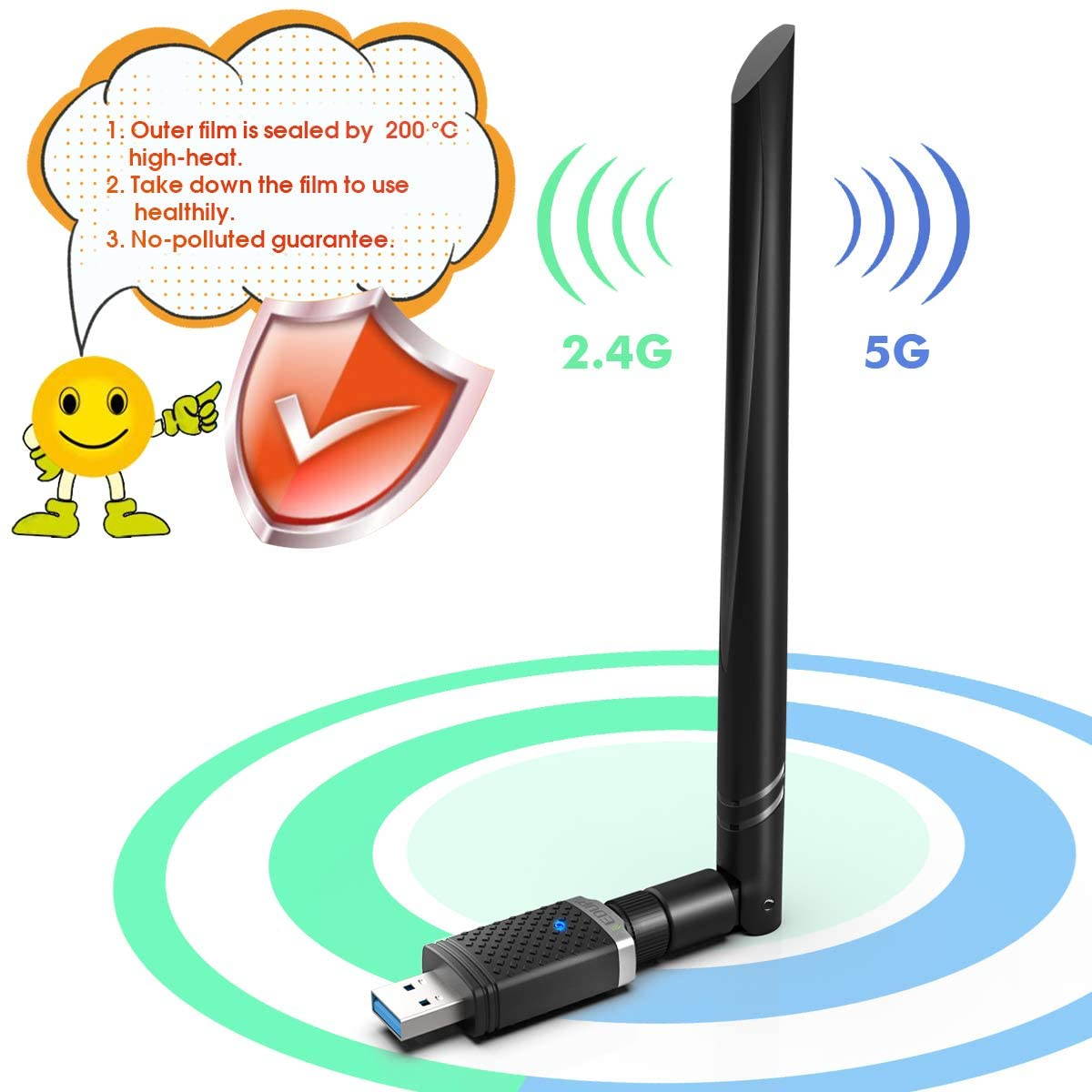 EDUP WiFi Adapter for Gaming 1300Mbps, USB 3.0 Wireless Adapter Dual Band 5GHz 802.11 AC WiFi Dongle 5dBi Antenna Support Desktop Laptop Windows XP/Vista/7/8/10 Mac, USB Flash Driver Included