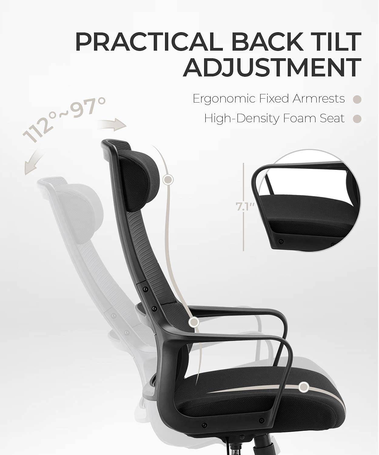 COLAMY High Back Office Chair Modern Home Swivel Computer Task Chair with Armrests Padded Headrest Ergonomic Mesh Desk Chair