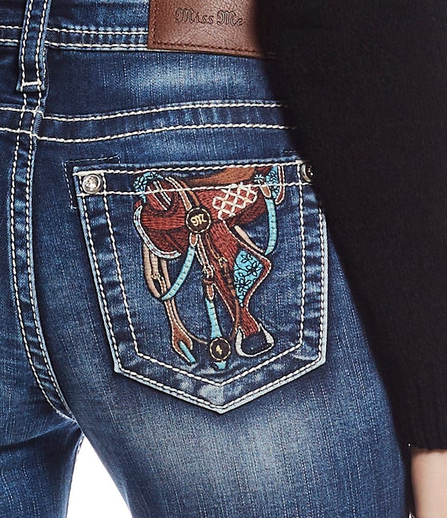 Miss Me Embroidered Saddle Pocket Bootcut Jeans