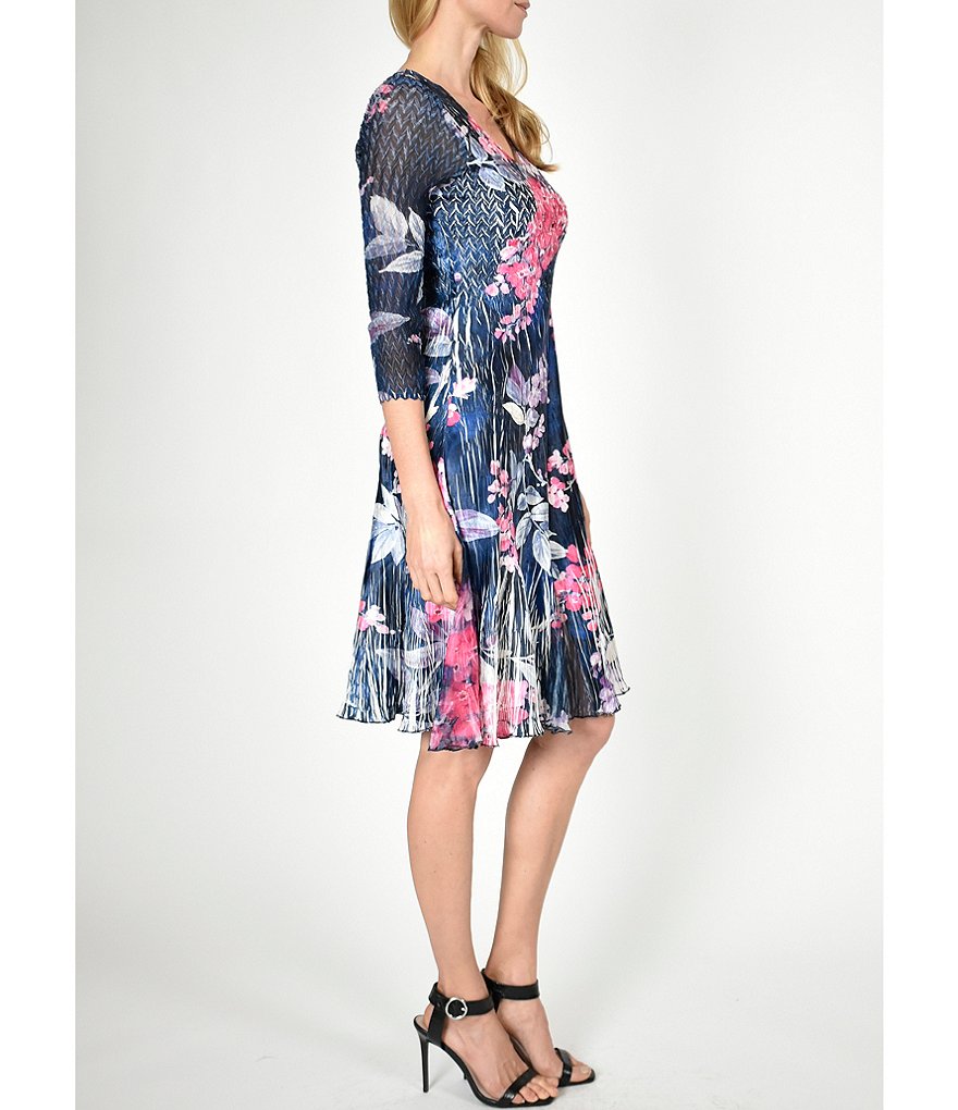 Marina Sequin Lace Round Neck 3/4 Sleeve Sheath Dress