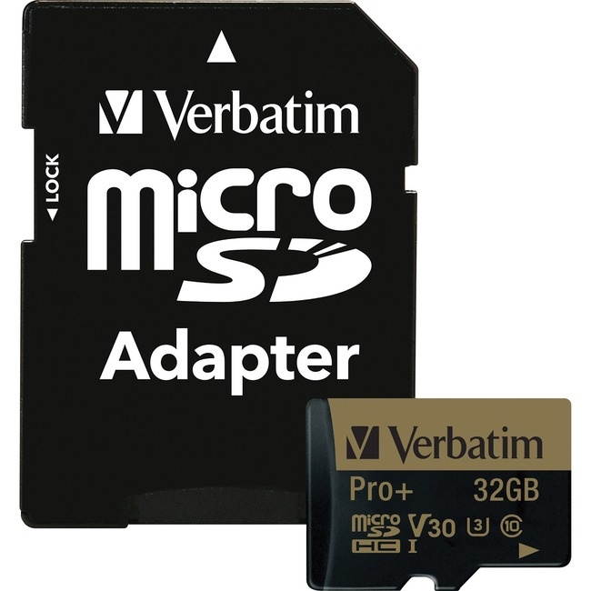 Verbatim Memory Card microSDHC w/Adapter 32GB BK/GD 44033