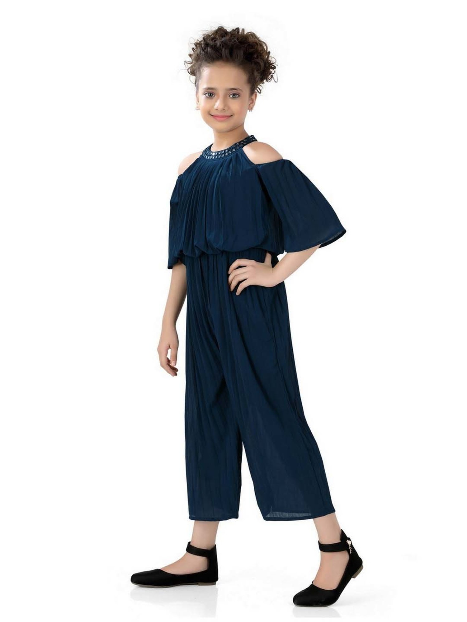 poplins Kids Blue Cotton Regular Fit Jumpsuit