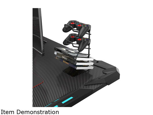 Eureka Ergonomic X1-S Gaming Computer Desk with Led Lights, Large Carbon Fiber Surface Cup Holder and Headphone Hook - Black