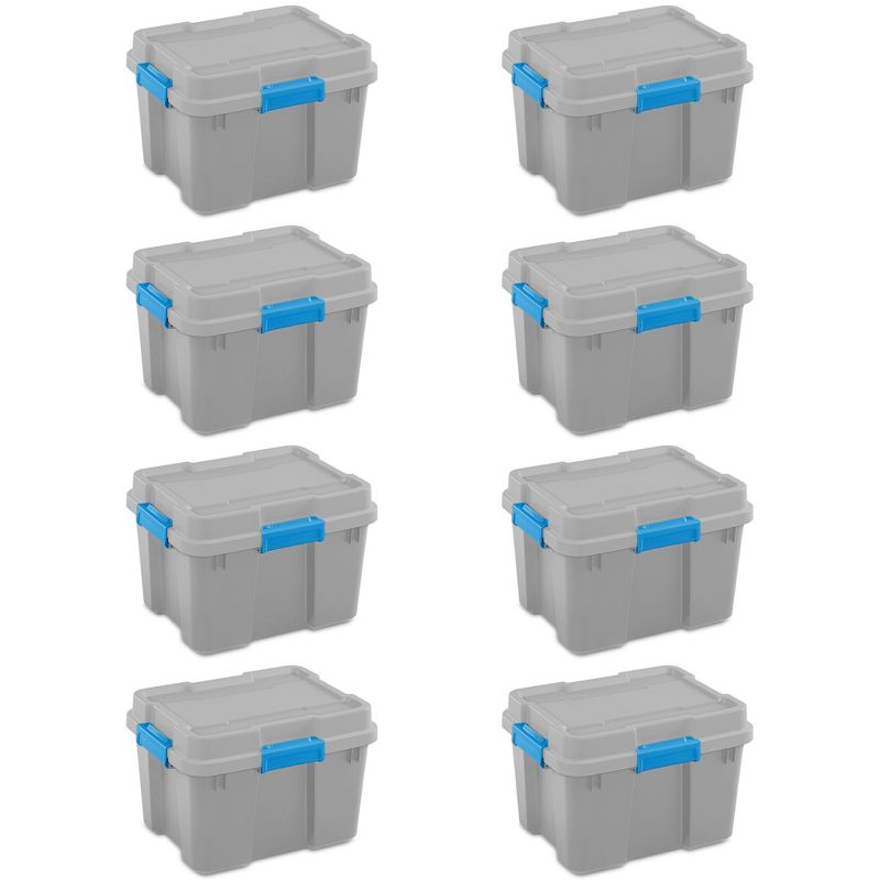 Sterilite 19434303 120 Quart Clear Plastic Storage Container Box and Lid with Blue Latches and Wheels (3 Pack)