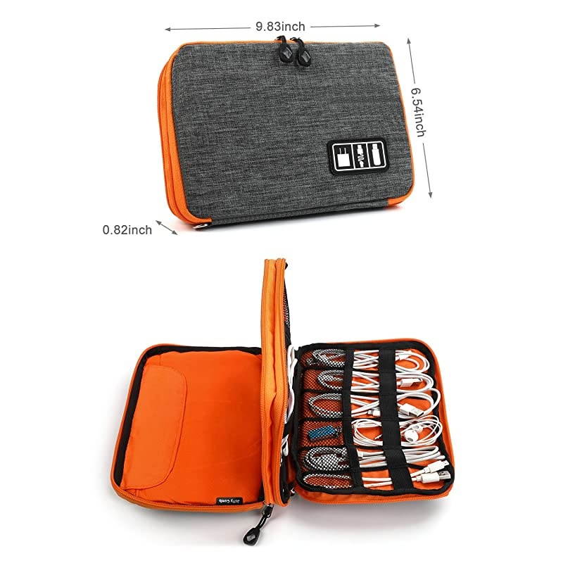 Electronics Organizer,  Electronic Accessories Cable Organizer Bag Waterproof Travel Cable Storage Bag for Charging Cable, Cellphone, Mini Tablet (Up to 7.9'') and More (Orange and Gray)