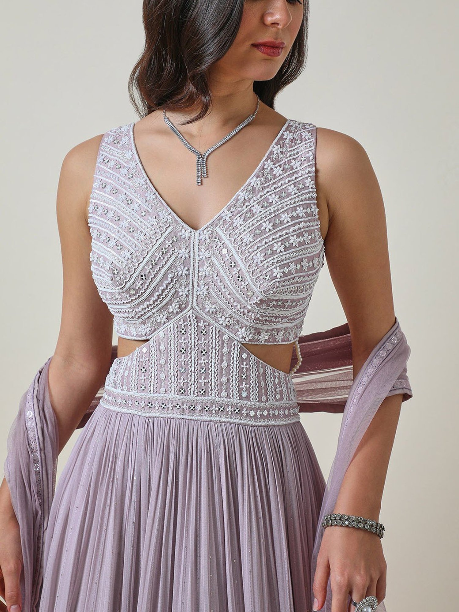 Soch Purple Embellished Ethnic Dress With Dupatta