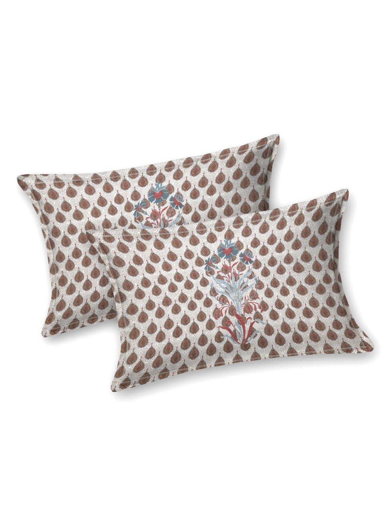 BELLA CASA Gulmohar Grey & Brown Cotton 450 TC King Bedsheet with 2 Pillow Covers