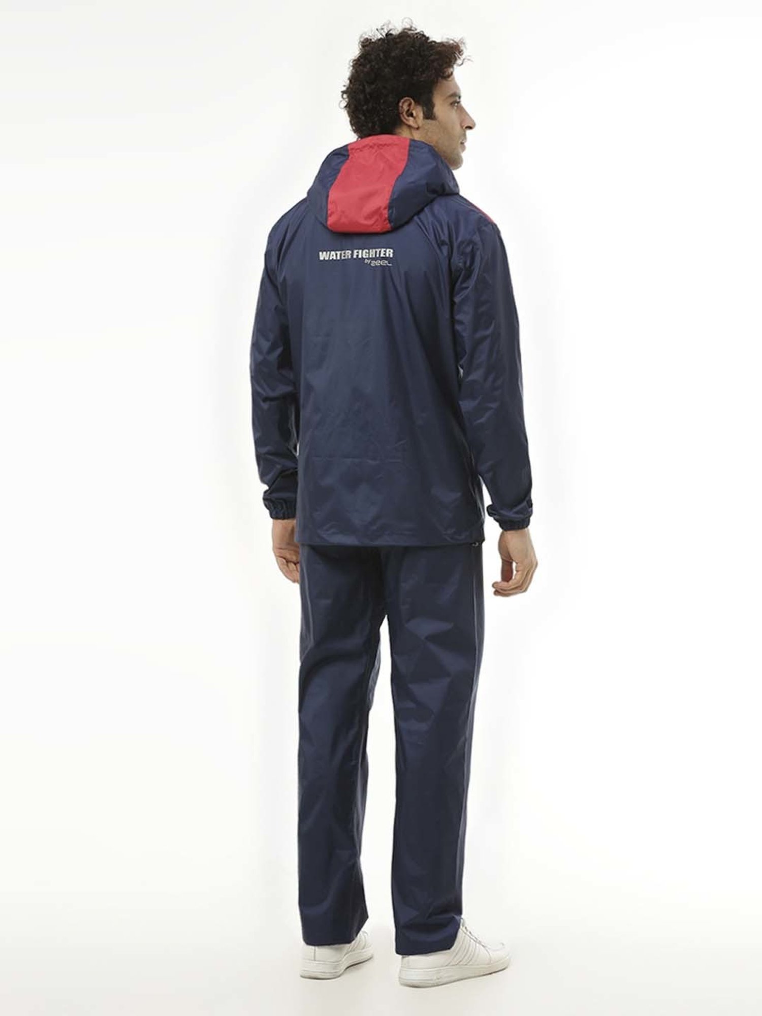 Zeel Navy & Red Colour-Block Rainwear Jacket