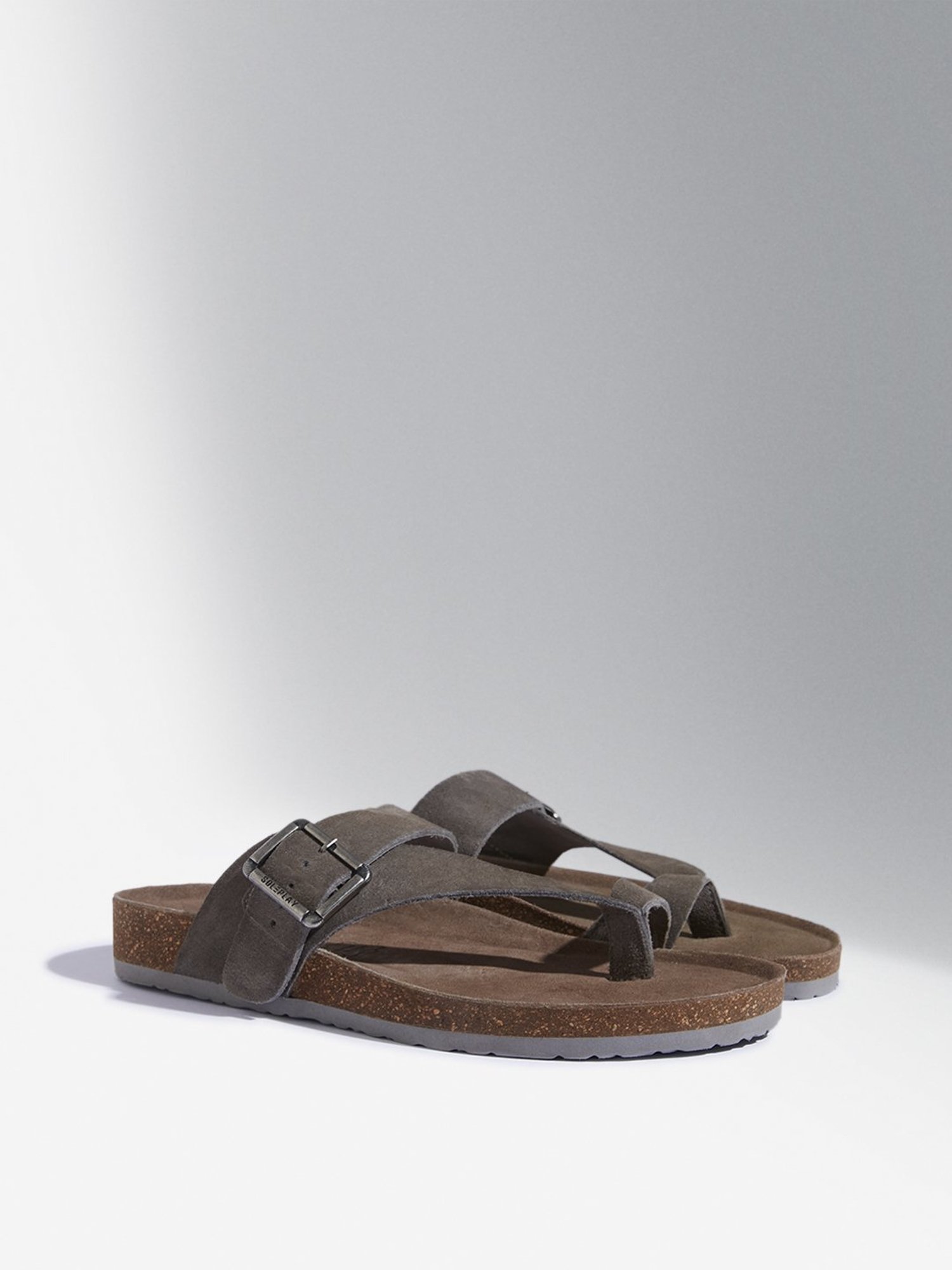 SOLEPLAY by Westside Dark Grey Buckle-Strap Leather Sandals