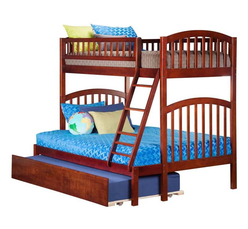 Richland Bunk  Twin over Twin w/ Raised Panel Trundle  Antique Walnut - Atlantic Frame