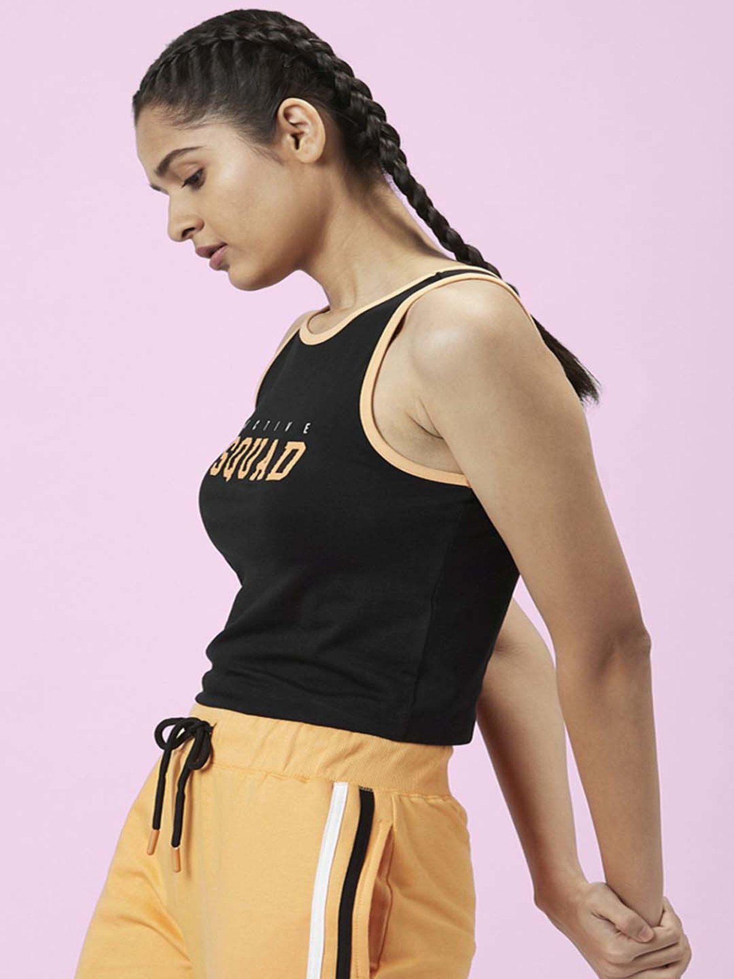 Ajile by Pantaloons Black Cotton Graphic Print Sports Top