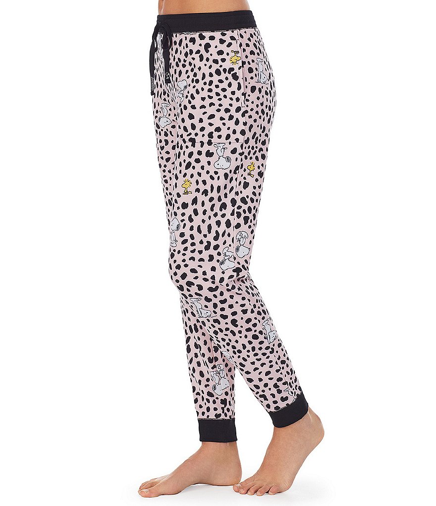 Peanuts Leopard and Snoopy & Woodstock Print French Terry Coordinating Jogger Drawstring Sleep Pants