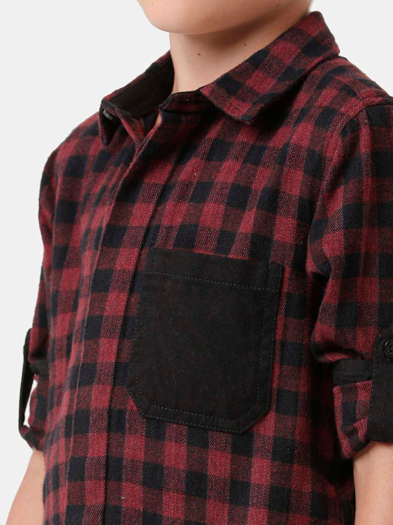 Kate & Oscar Kids Brown & Black Cotton Chequered Full Sleeves Shirt