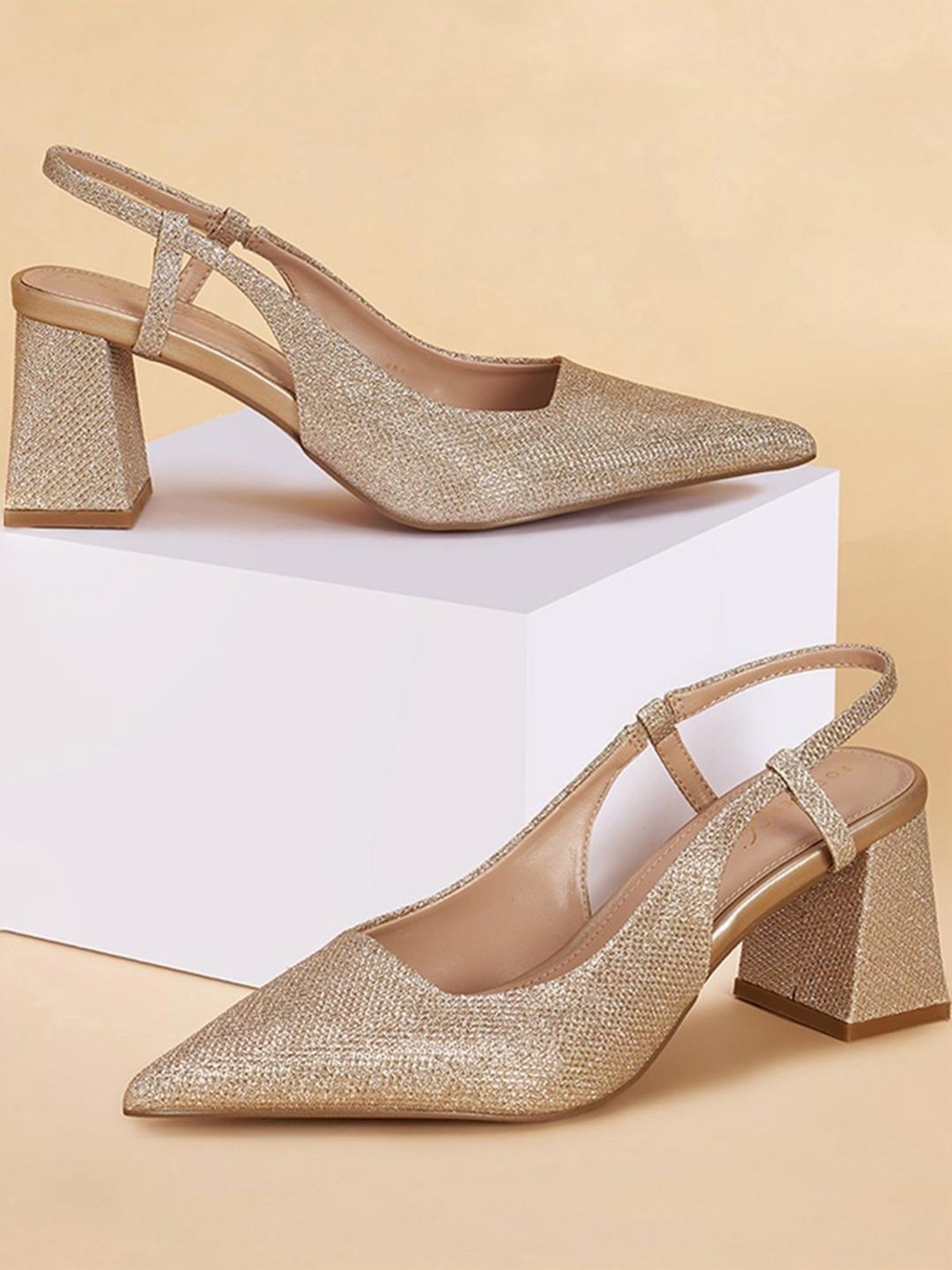 Forever Glam by Pantaloons Women's Gold Sling Back Sandals