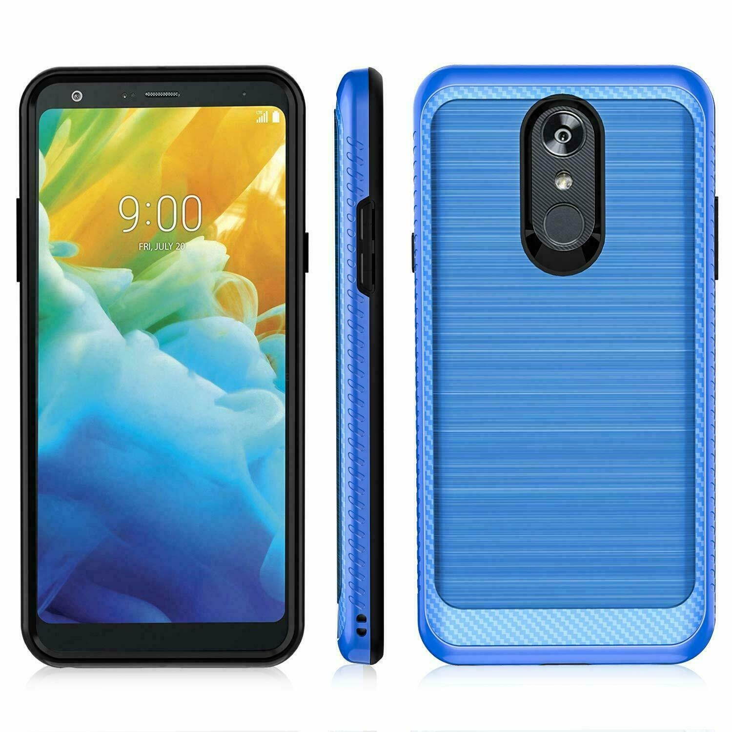 For LG Stylo 5/4/Plus Phone Case Brushed Armor Rubber Hard Cover +Tempered Glass