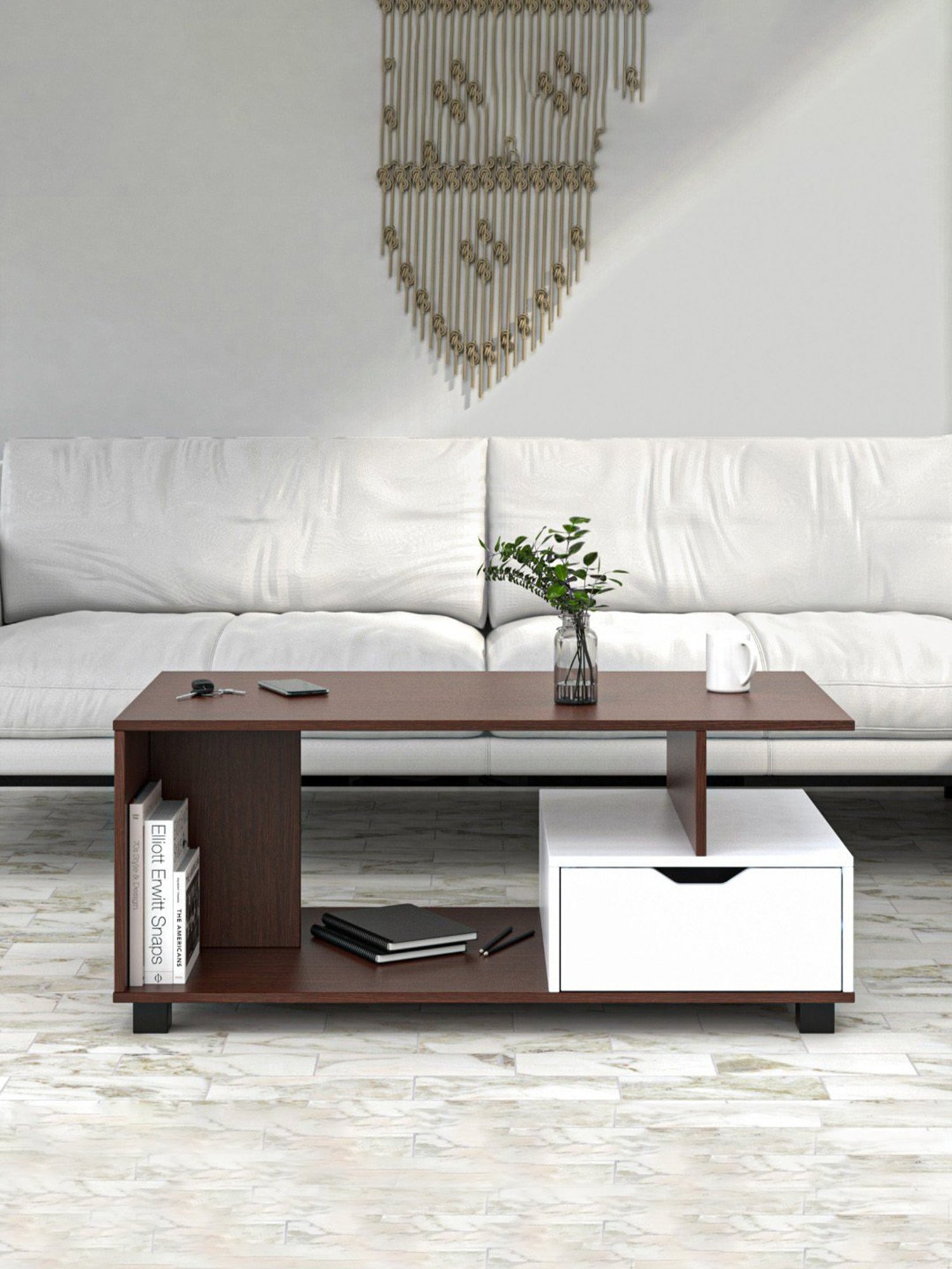 Nilkamal Denzel Brown Engineered Wood Coffee Table with 1 Drawer & 1 Open Shelf