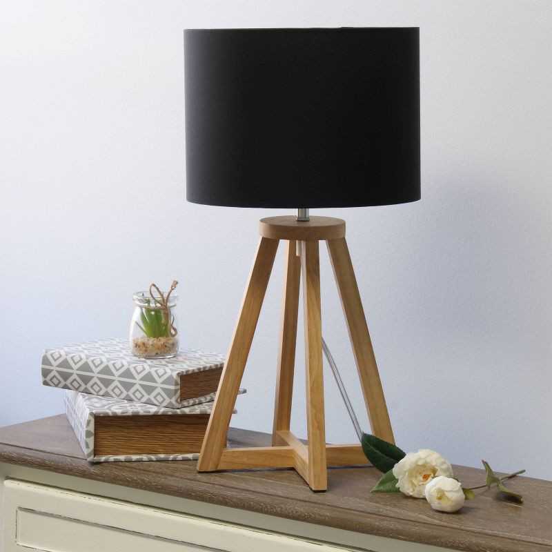 Wood Interlocked Triangular Table Lamp with Fabric Shade Natural - Simple Designs