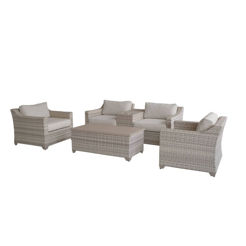 Nolin 7pc Sectional Weathered Brown Frame Sunbrella Spectrum Denim Fabric - La-Z-Boy