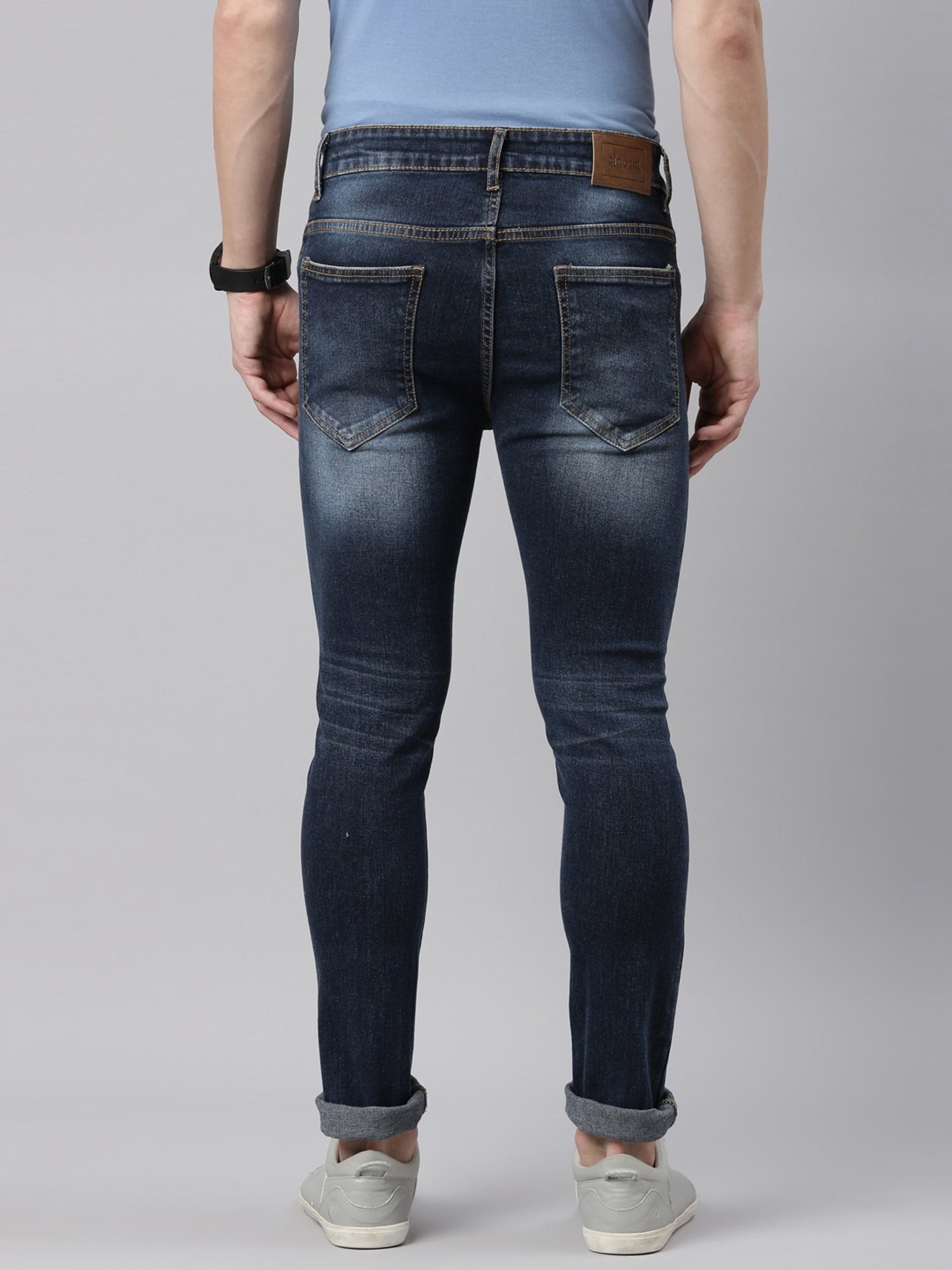 CINOCCI Blue Cotton Slim Fit Jeans