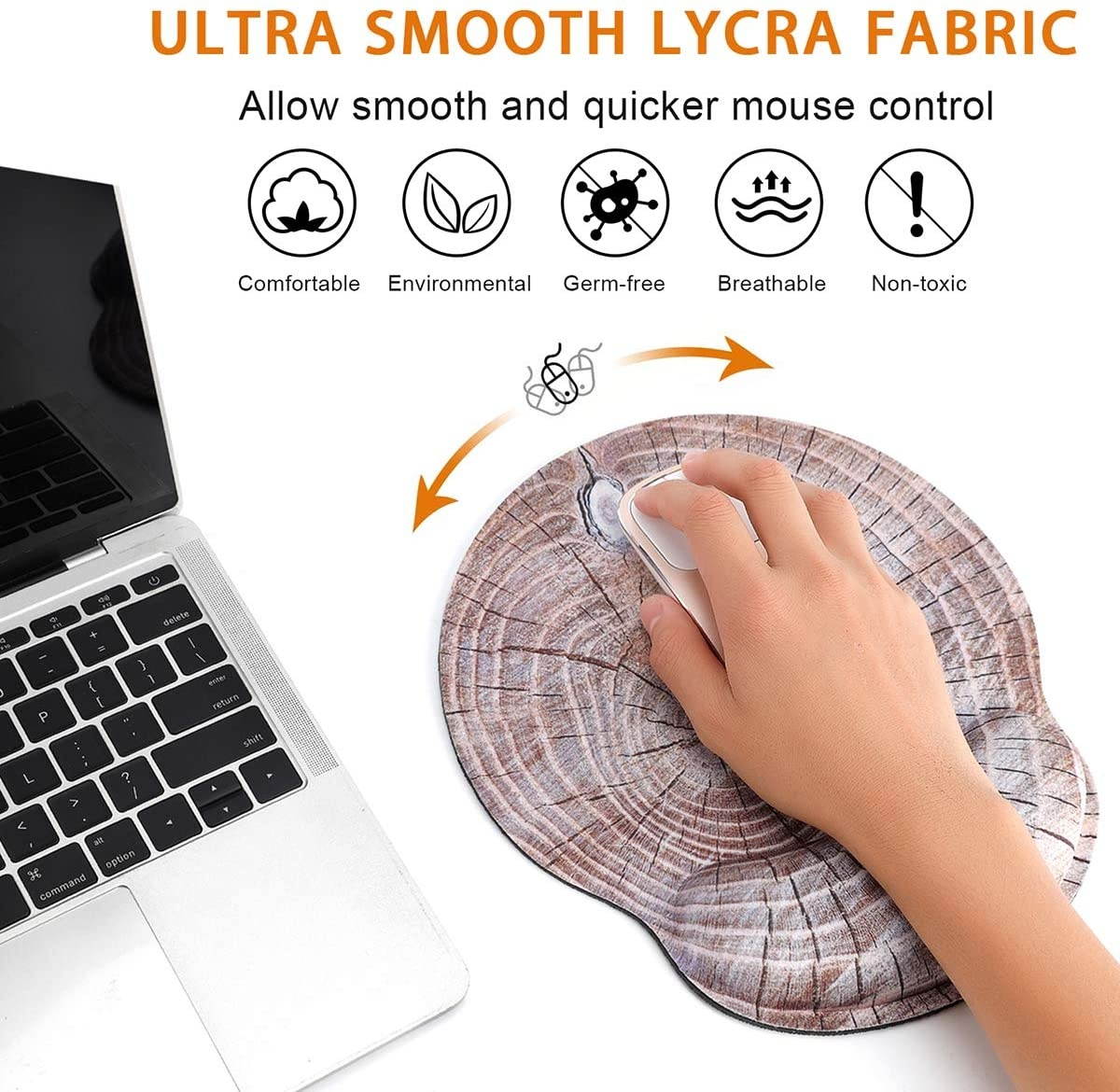 Mouse Pad with Wrist Rest Support, ToLuLu Gel Ergonomic Mouse Pads with Non Slip Rubber Base Memory Foam Mousepad, Mouse Wrist Rest Pad for Laptop Computer Home Office Working Pain Relief, Wood Art