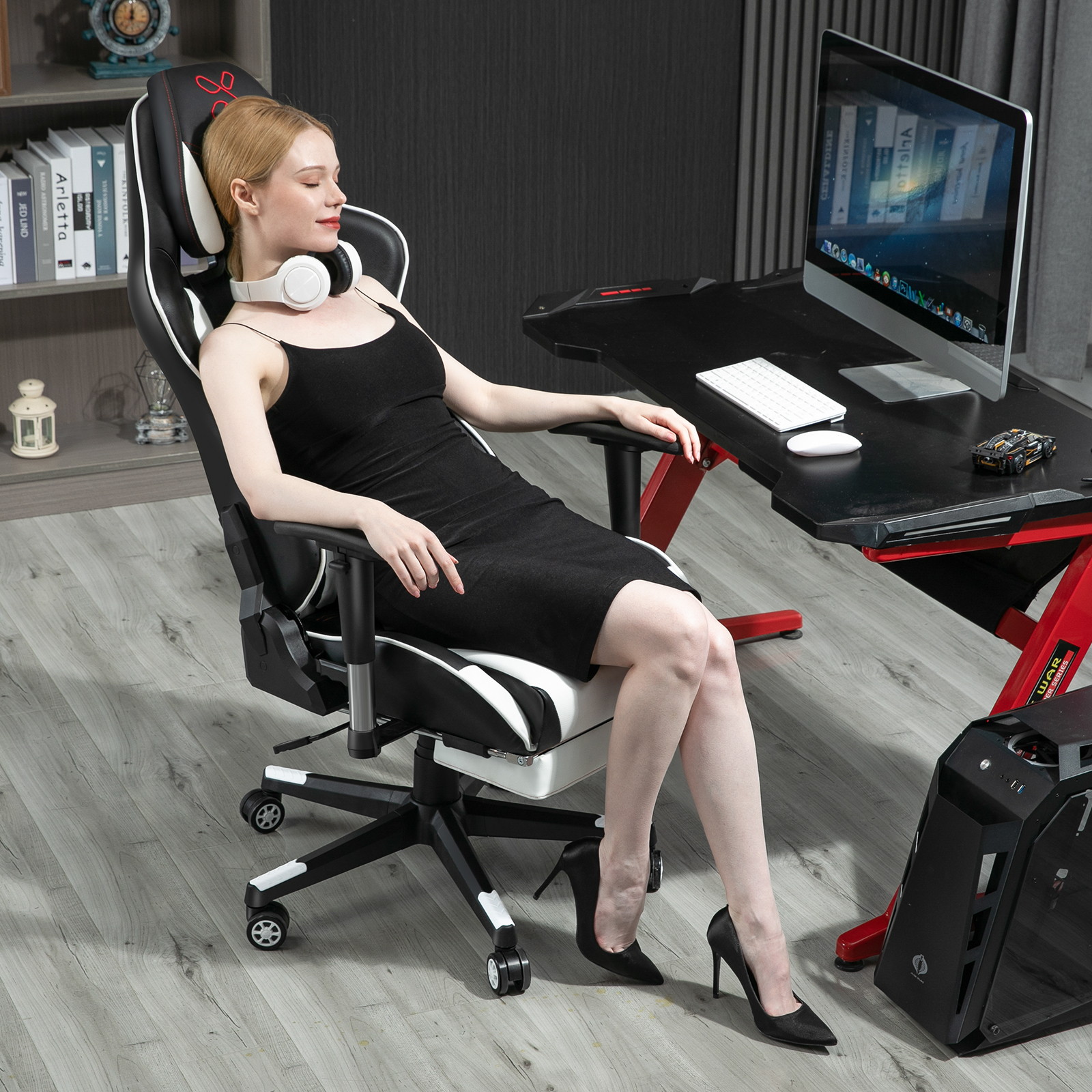 X-VOLSPORT Gaming Chair Office High Back Chair with Footrest, Racing Style PU Leather Ergonomic Computer Video Game Chair with Headrest and Lumbar Massage