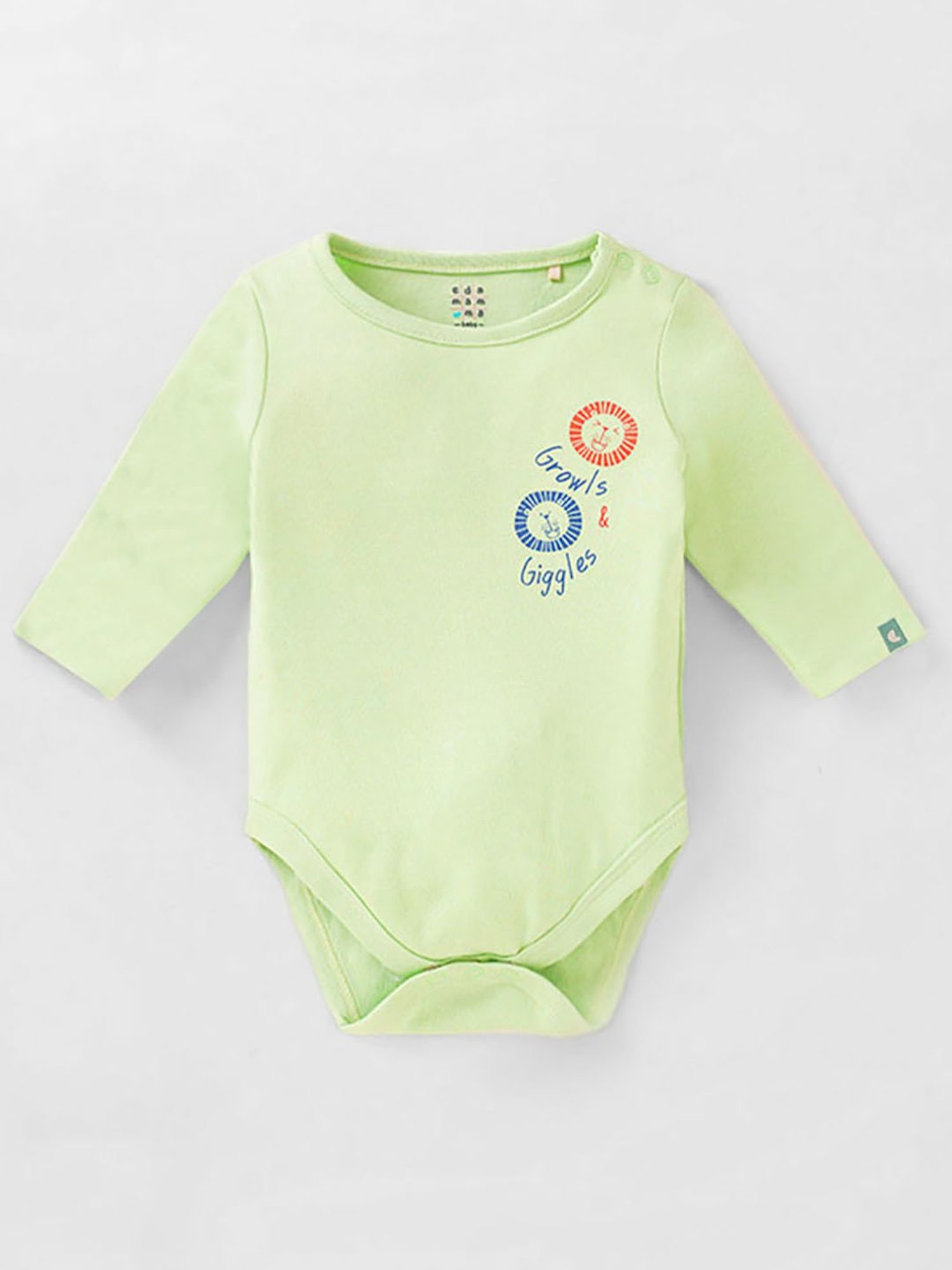 Ed-a-Mamma Baby Green & Blue Solid Full Sleeves Bodysuit (Pack Of 2)
