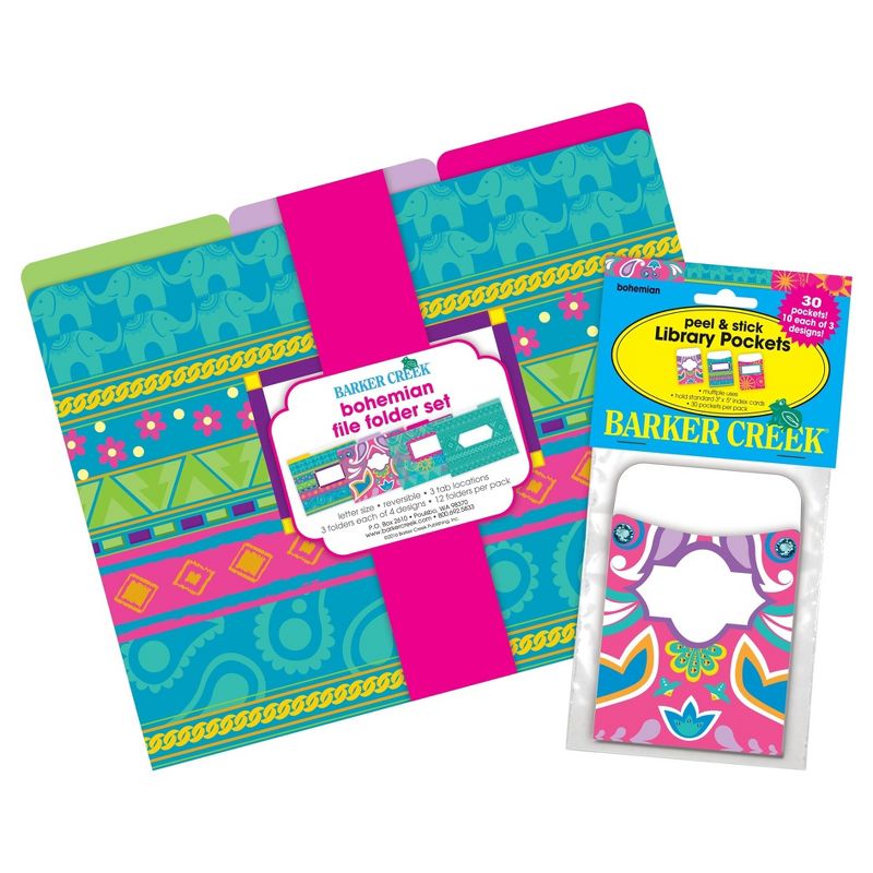 Barker Creek 12 Letter-Size File Folders & 30 Adhesive Pockets Set - Bohemian