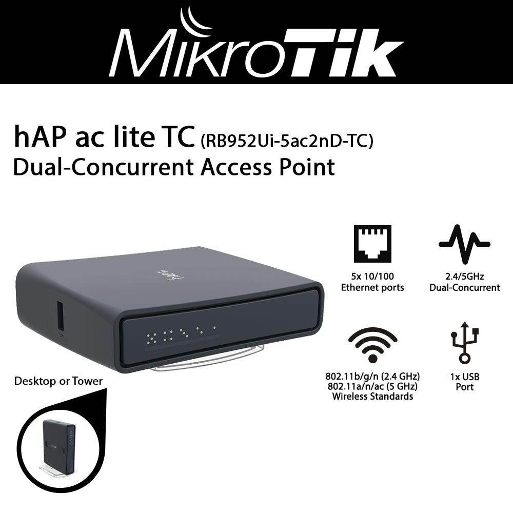 Mikrotik hAP ac lite (RB952Ui-5ac2nD-TC-US) Dual-concurrent Access Point 802.11ac 5GHz wireless