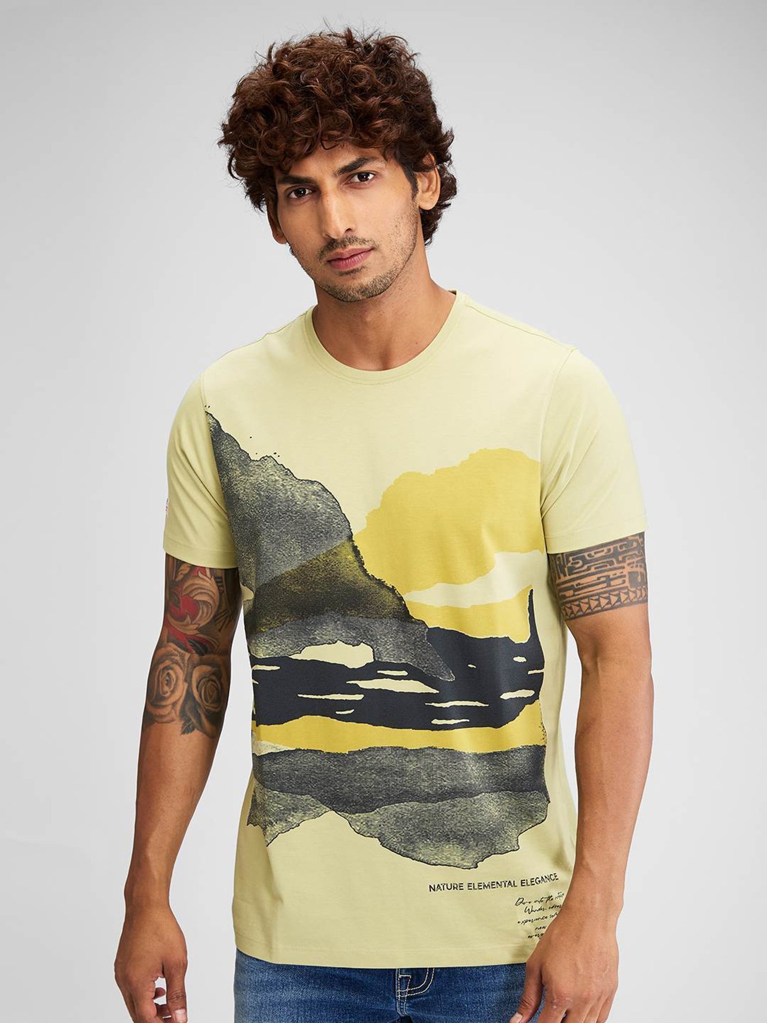 Spykar Green Slim Fit Printed T-Shirt