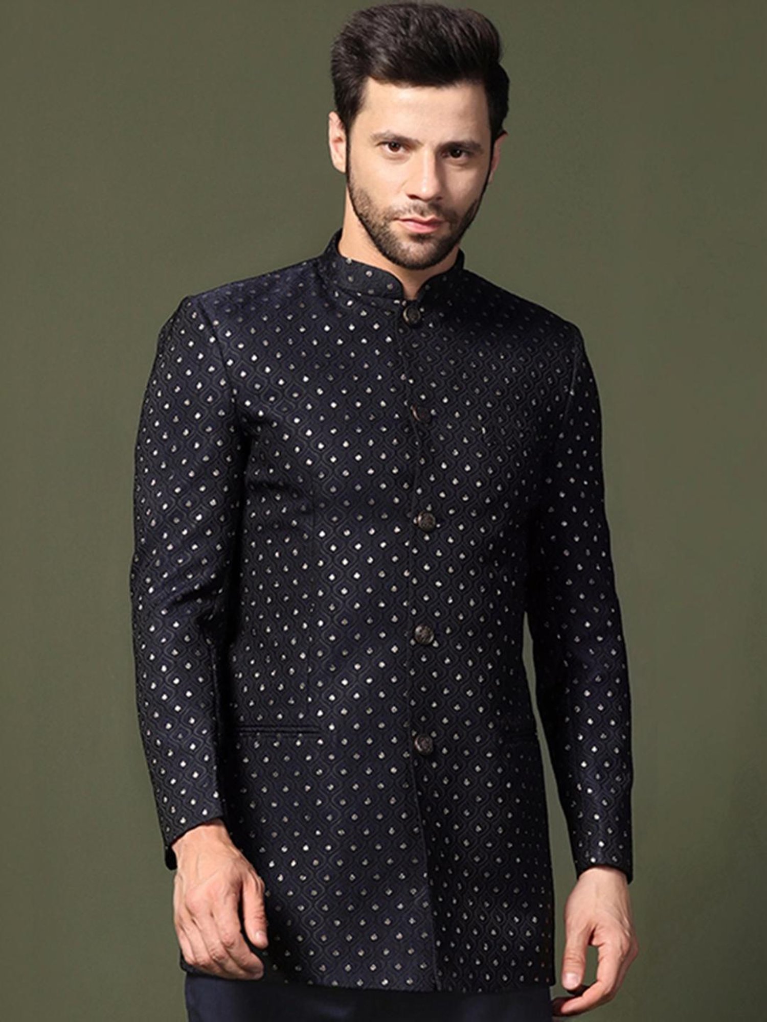 Kisah Blue Regular Fit Embellished Ethnic Blazer