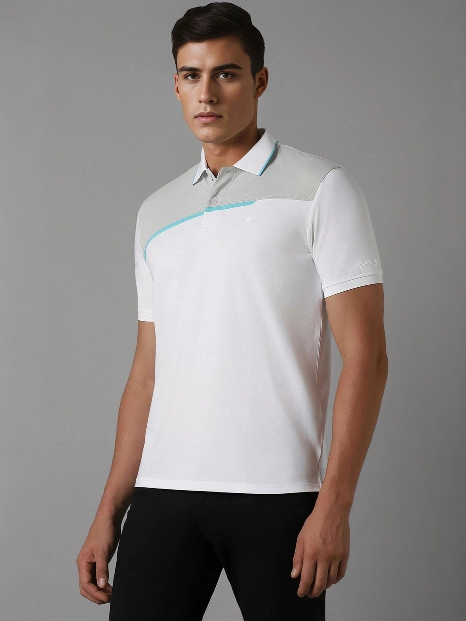 Louis Philippe White Regular Fit Colour Block Polo T-Shirt