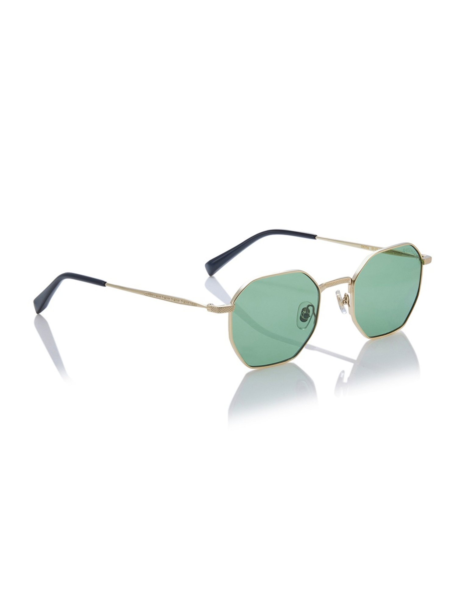 Shisen Fox Okita Dark Gold-Light Green hexagon Unisex UV Protection Sunglasses -51 mm