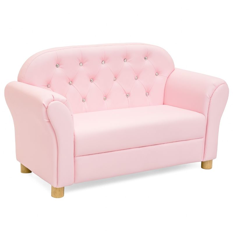 Best Choice Products 36in Upholstered Tufted Mini Sofa Couch for Kids, Toddlers, Nursery, Playrooms w/ Gem Studs