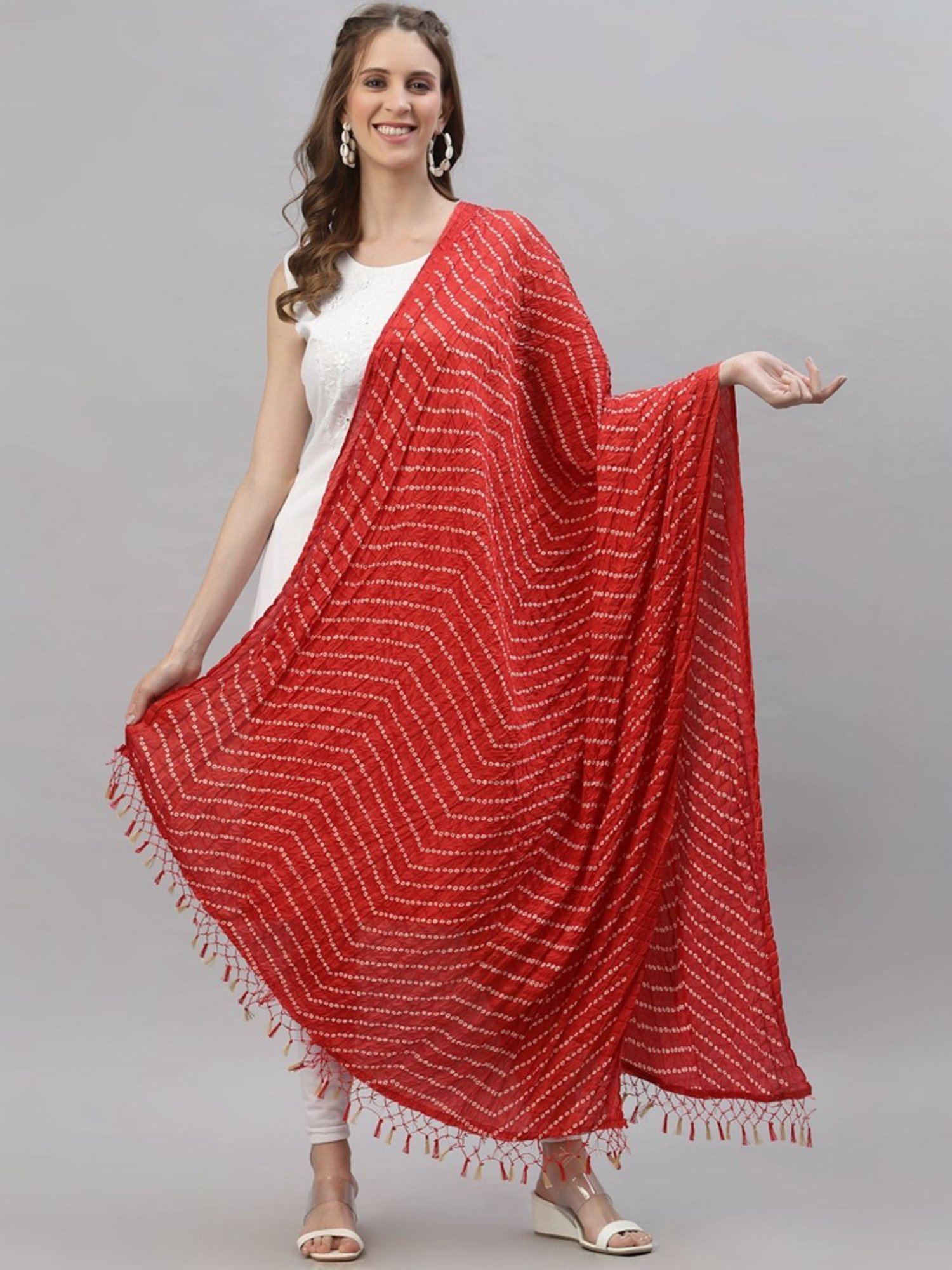 Stylum Red Bandhani Print Dupatta