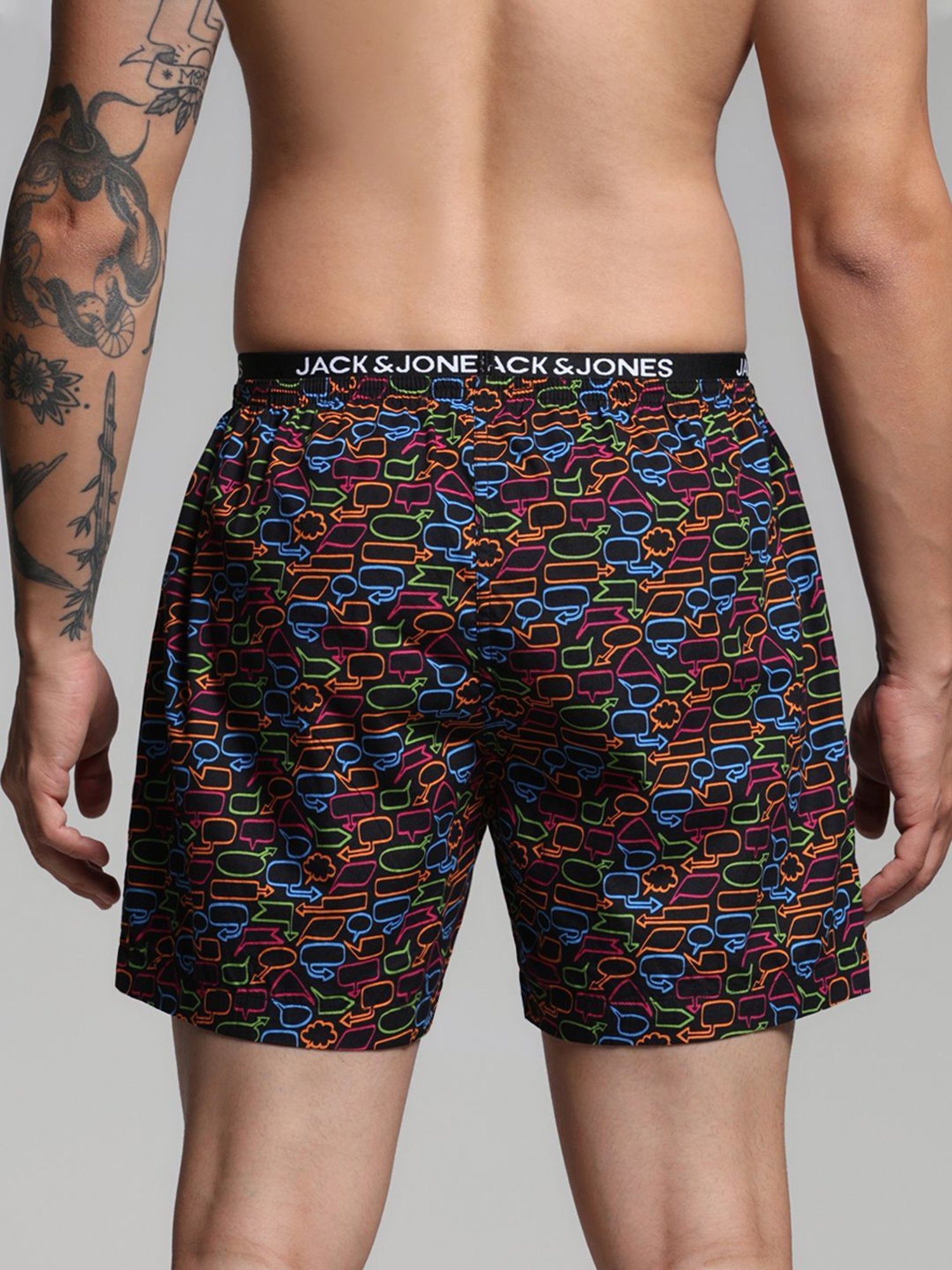 Jack & Jones Black Cotton Regular Fit Printed Boxers
