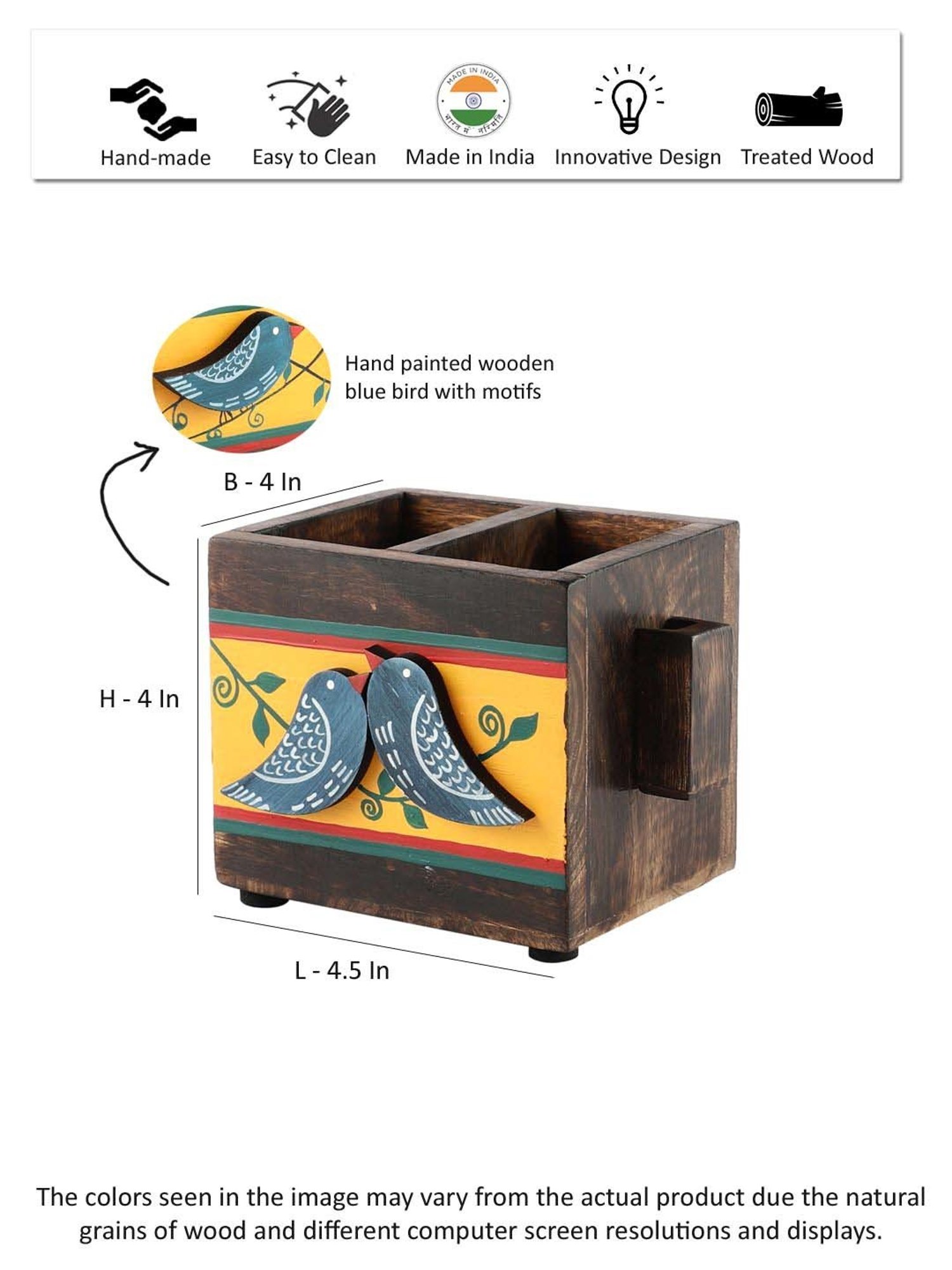 VarEesha Neel Brown & Yellow Mango Wood Cutlery Holder