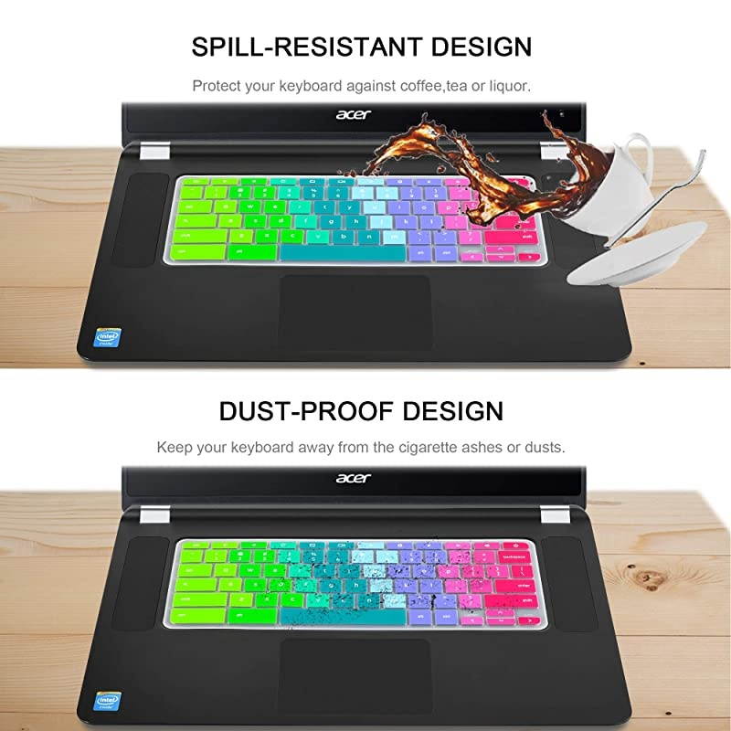 Pack]Keyboard Cover Skin compatible Acer chromebook R11 11.6 inch CB3-131 CB3-13,CB5-13T,CB3-131,Chromebook R 13 keyboard cover, CB5-31T,Chromebook 15,CB3-531 CB3-53CB5-571 C910,Rainbow+clear