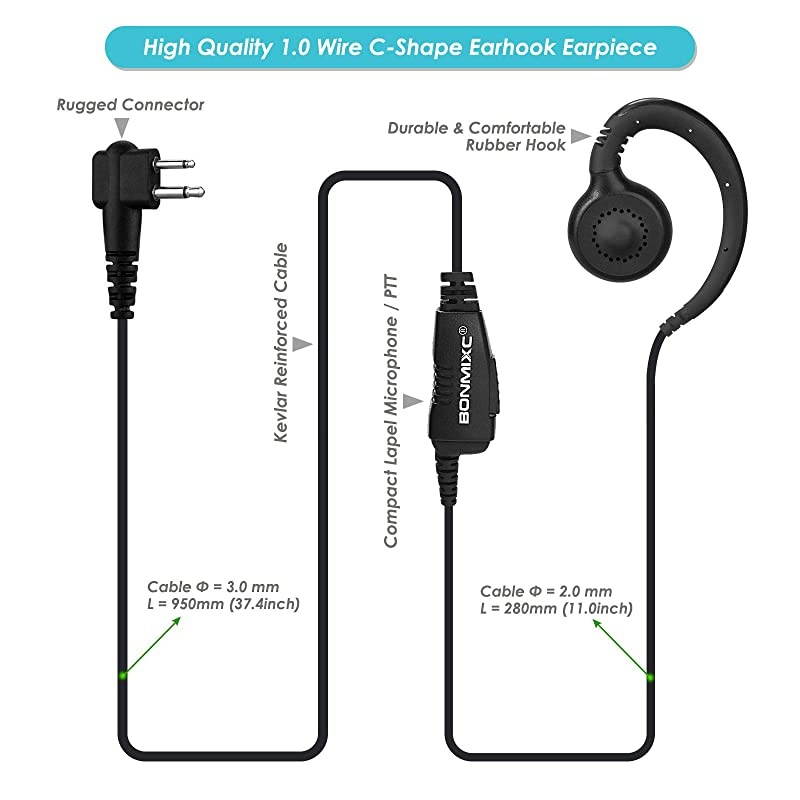 2 Pack Walkie Talkie Earpiece Mic PTT Compatible with Motorola 25mm+35mm 2Pin Thicker Reinforced Cable Walkie Talkie Headset CRing Earloop