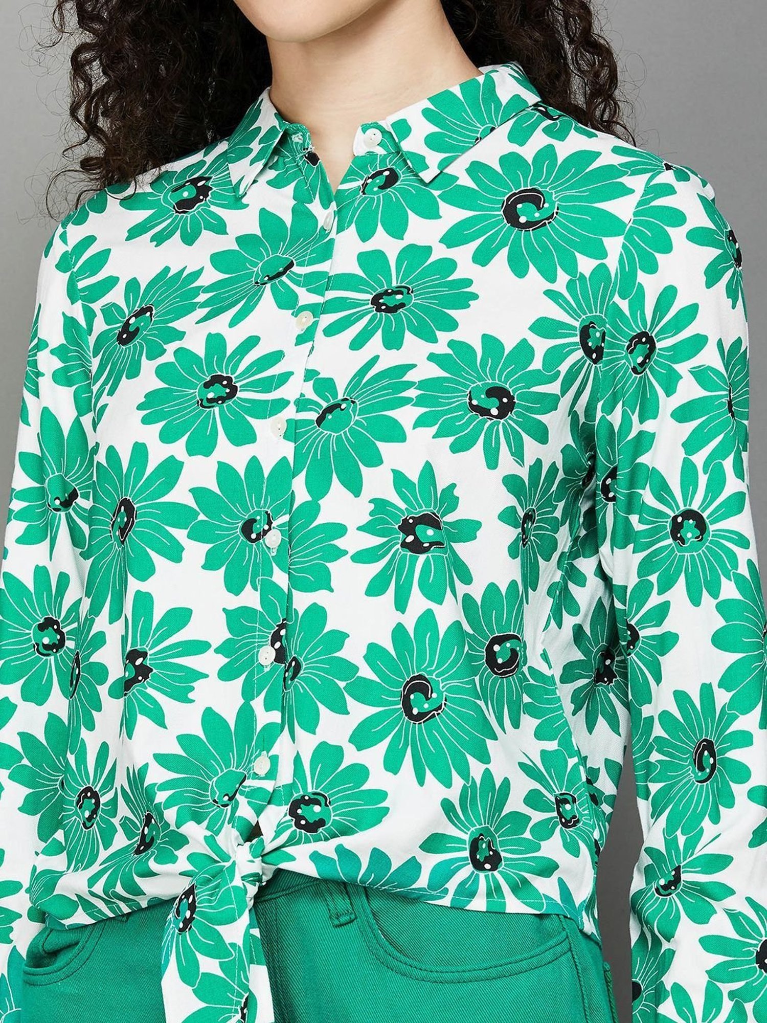 Fame Forever by Lifestyle Green & White Floral Print Shirt