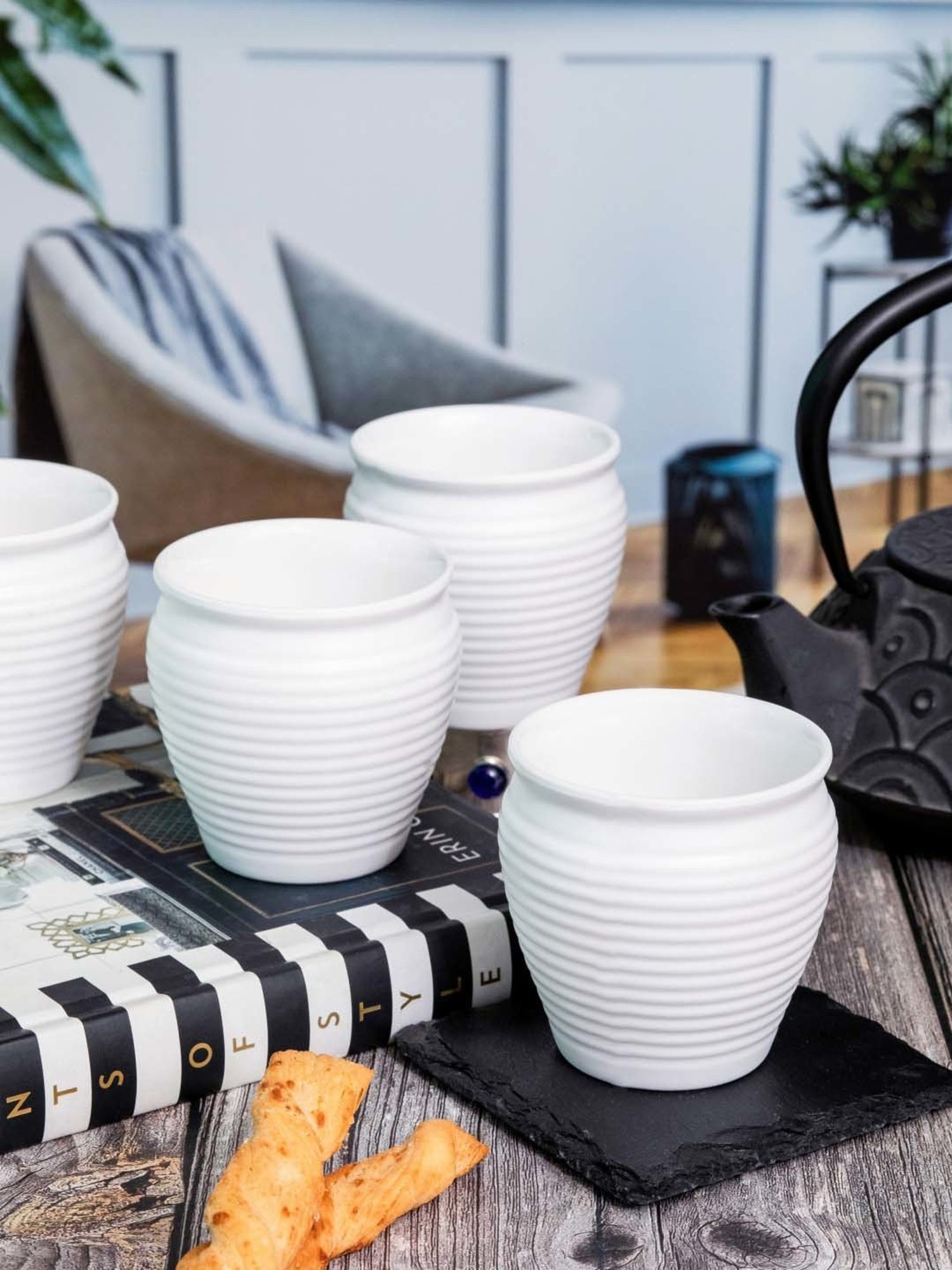 Servewell White Melamine Matte Kulhad Mugs (0.18 L) - Set of 4