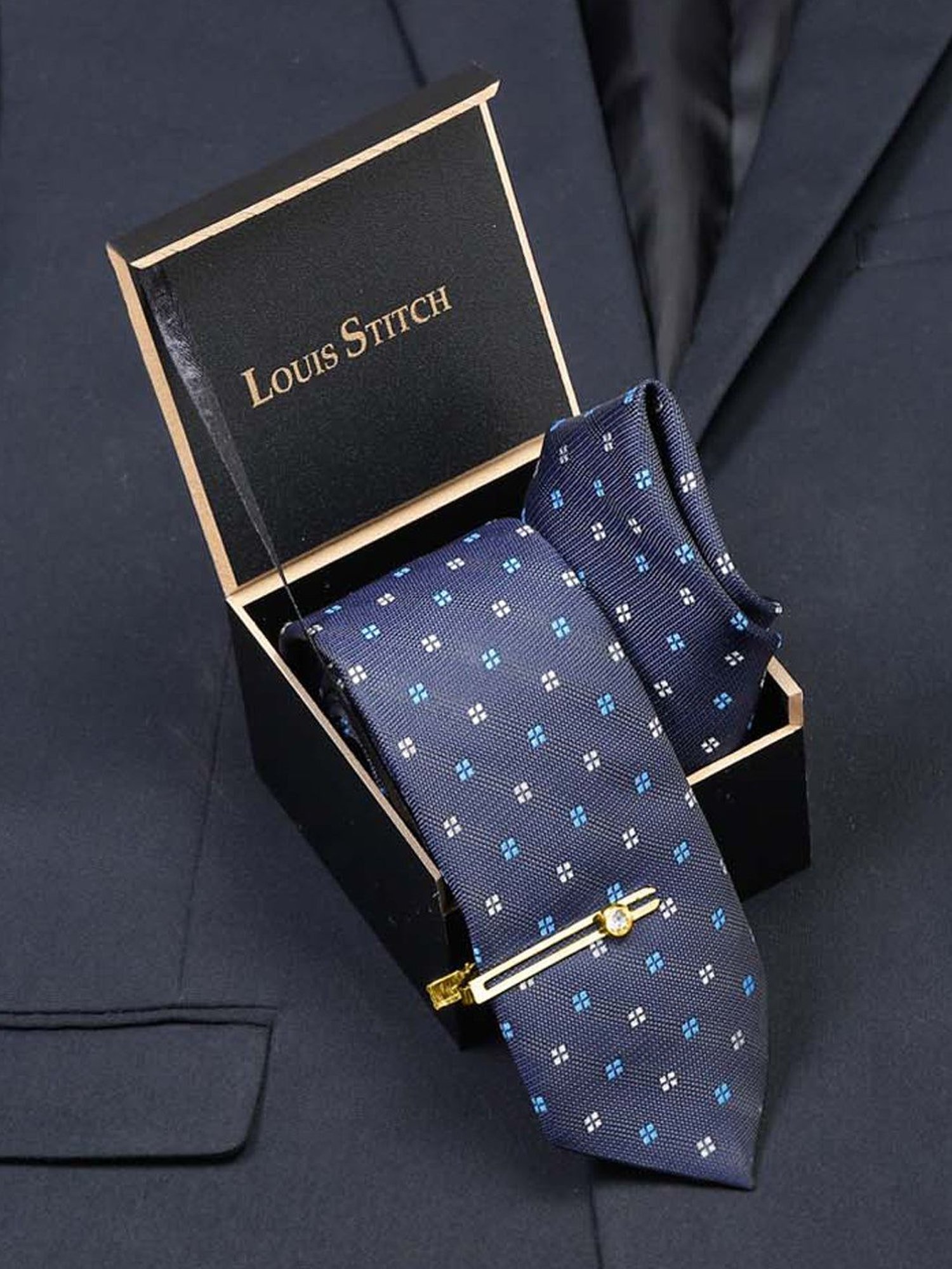 Louis Stitch Blue Printed Necktie Gift Set - Set of 3
