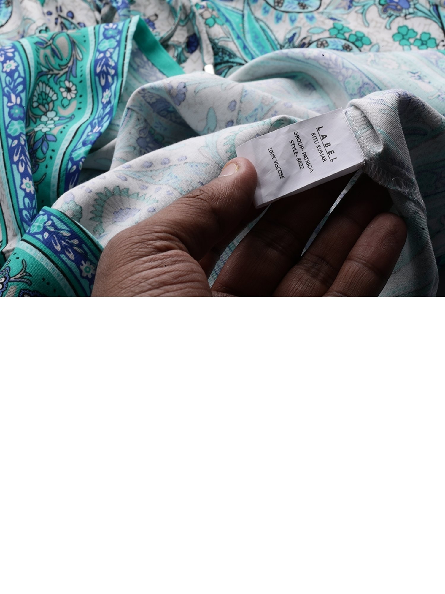 Label Ritu Kumar Blue Rayon Botanic Print Top