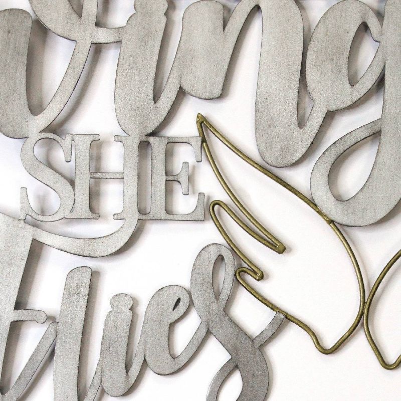 17.25" X 16" "With Brave Wings She Flies" Metal Word Art