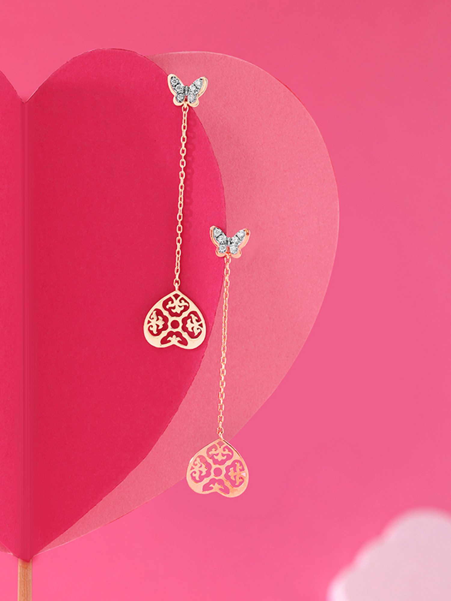 Mia by Tanishq Dazzling Heart 14k Rose & White Gold Diamond Drop Earrings for Women