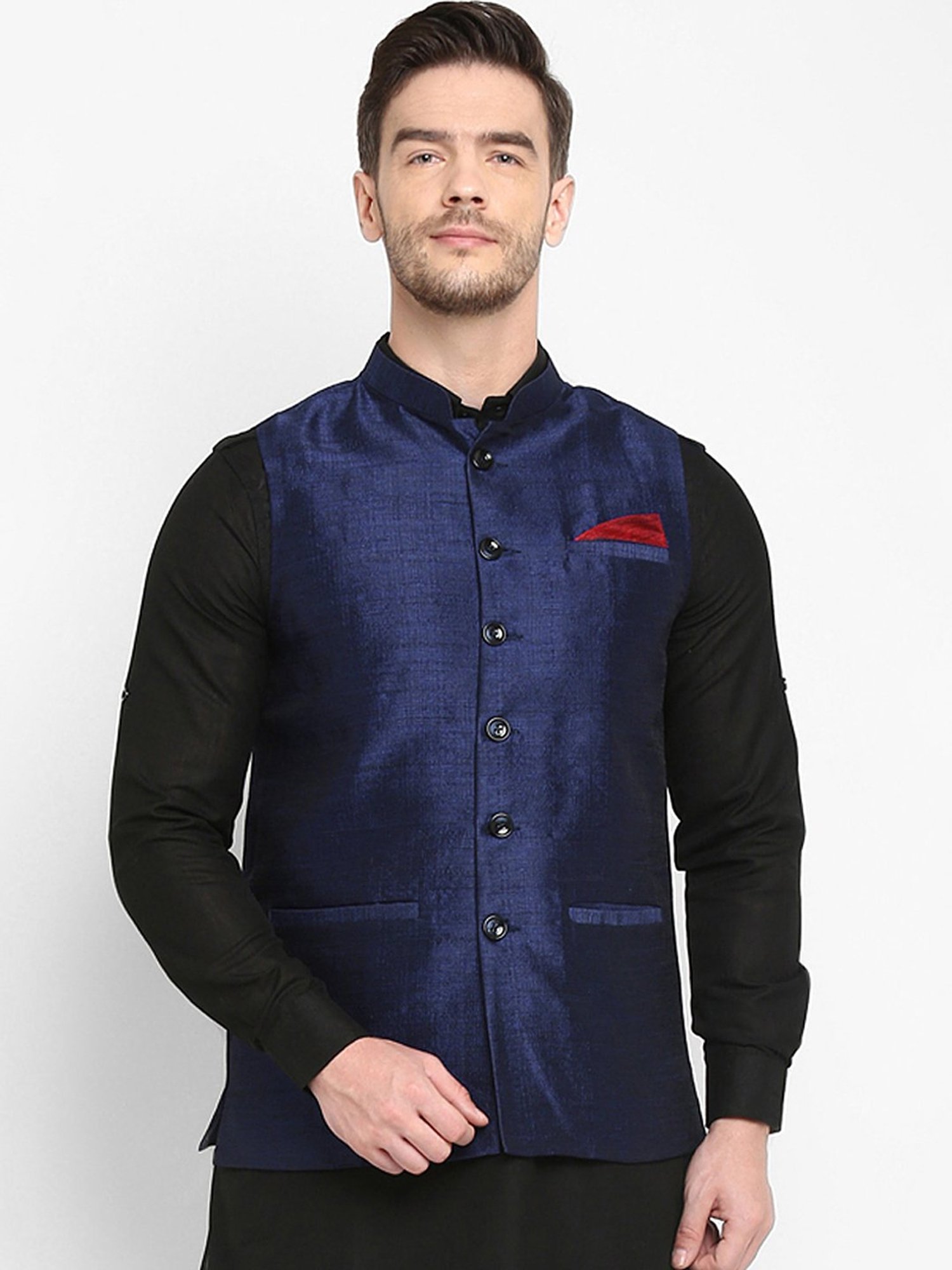 Hangup Plus Navy Regular Fit Nehru Jacket