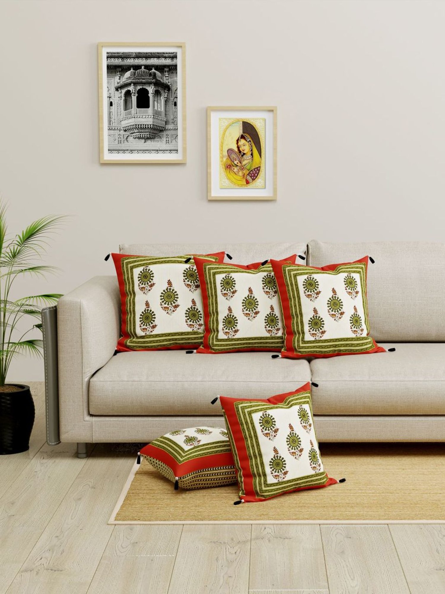 Living Roots Multicolor Cotton Cushion Covers - Set of 5