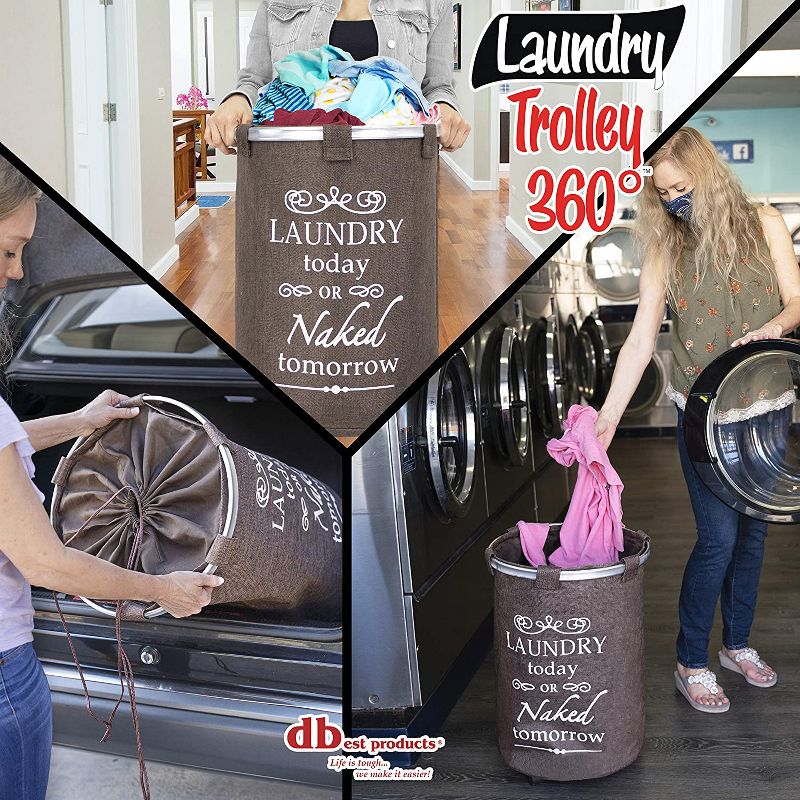 dbest products Swivel Clothes Hamper Laundry Organizer Trolley Dolly Utility Cart with Removable Washable Liner, Brown