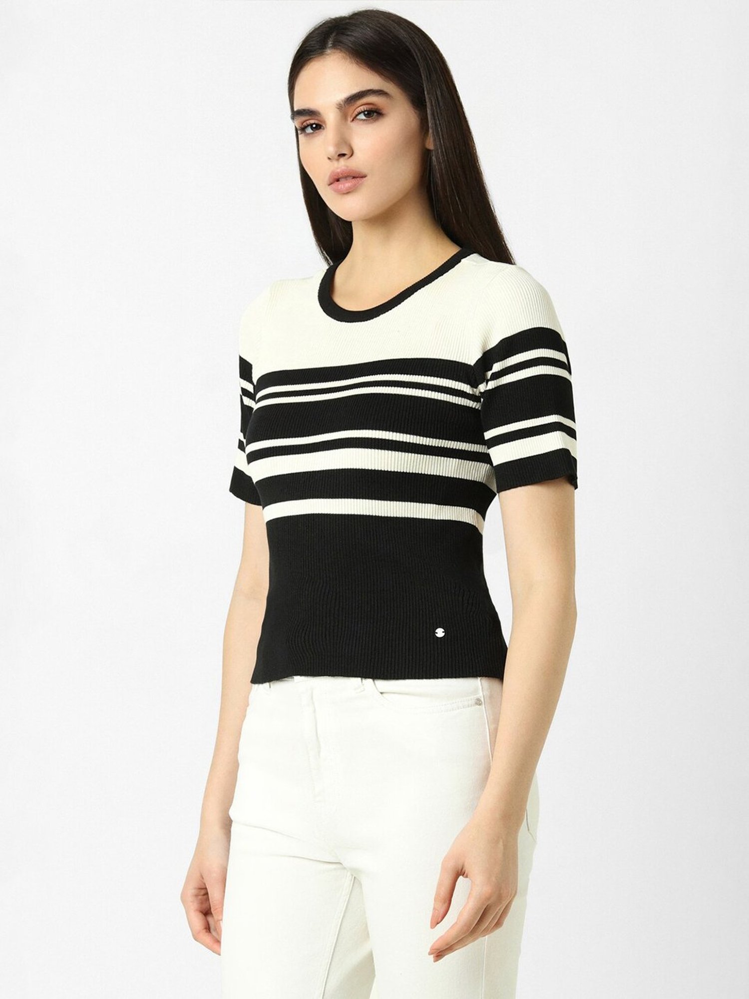 Van Heusen Black & Off White Striped Top