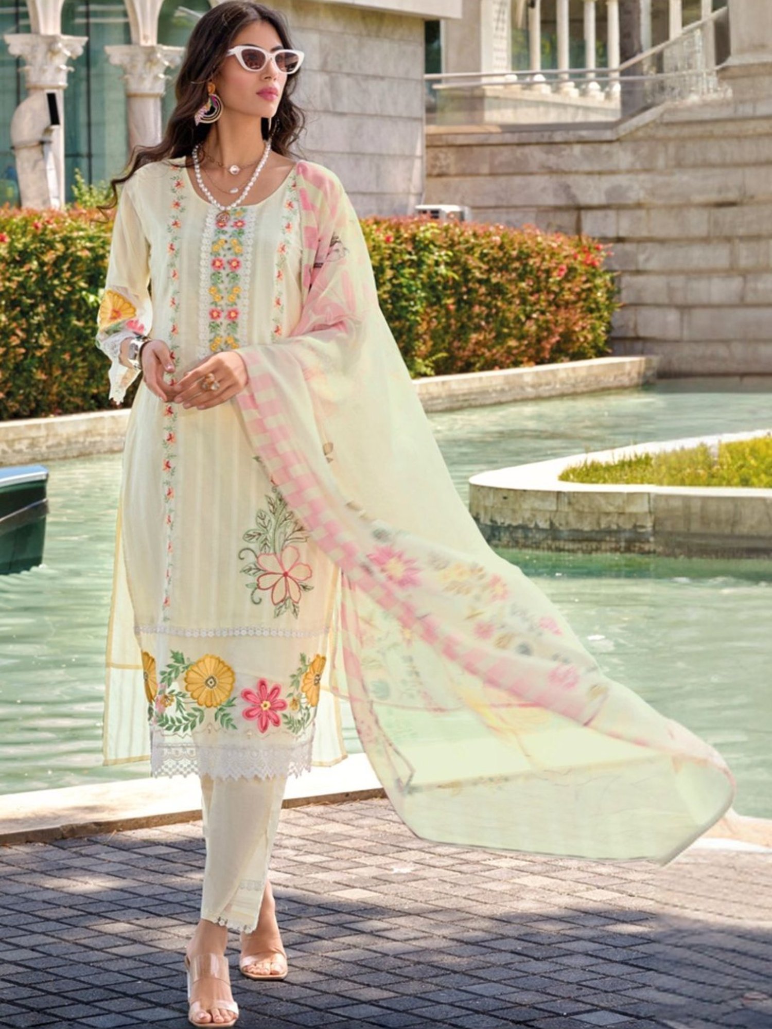 Autumnlane Blue Jashan Angel Full Heavy Embroidery Pakistani Kurta with Pant and Dupatta